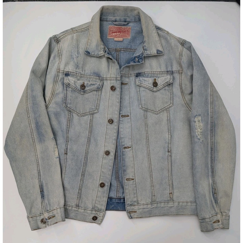Light Wash Distressed Denim Jean Jacket Men's Size L Grunge Indie Sleeze Western